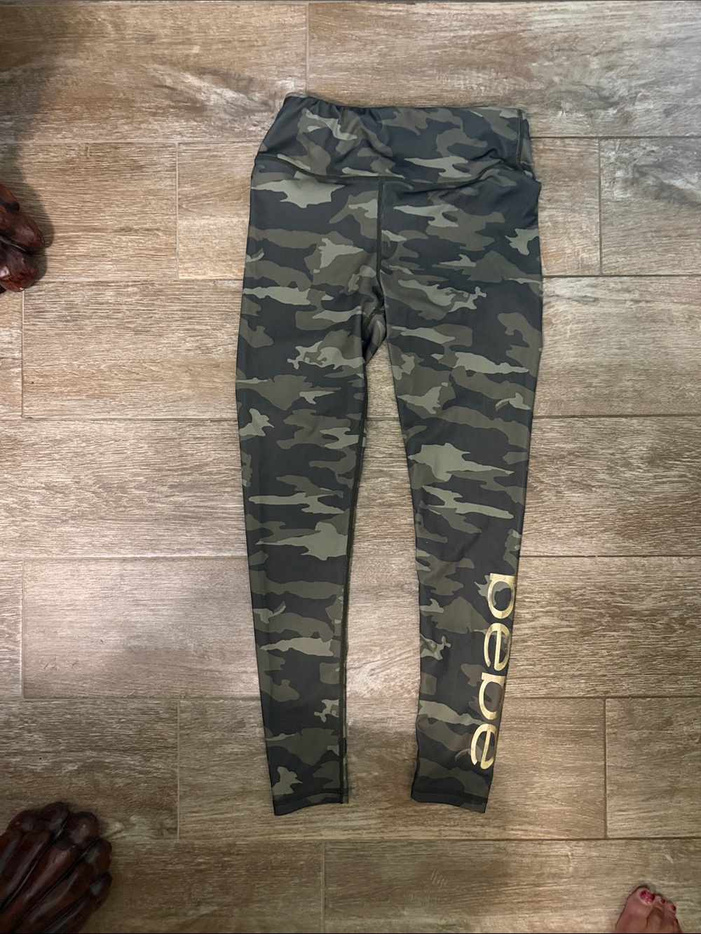 Bebe  Olive Green Camo Leggings with Gold Logo